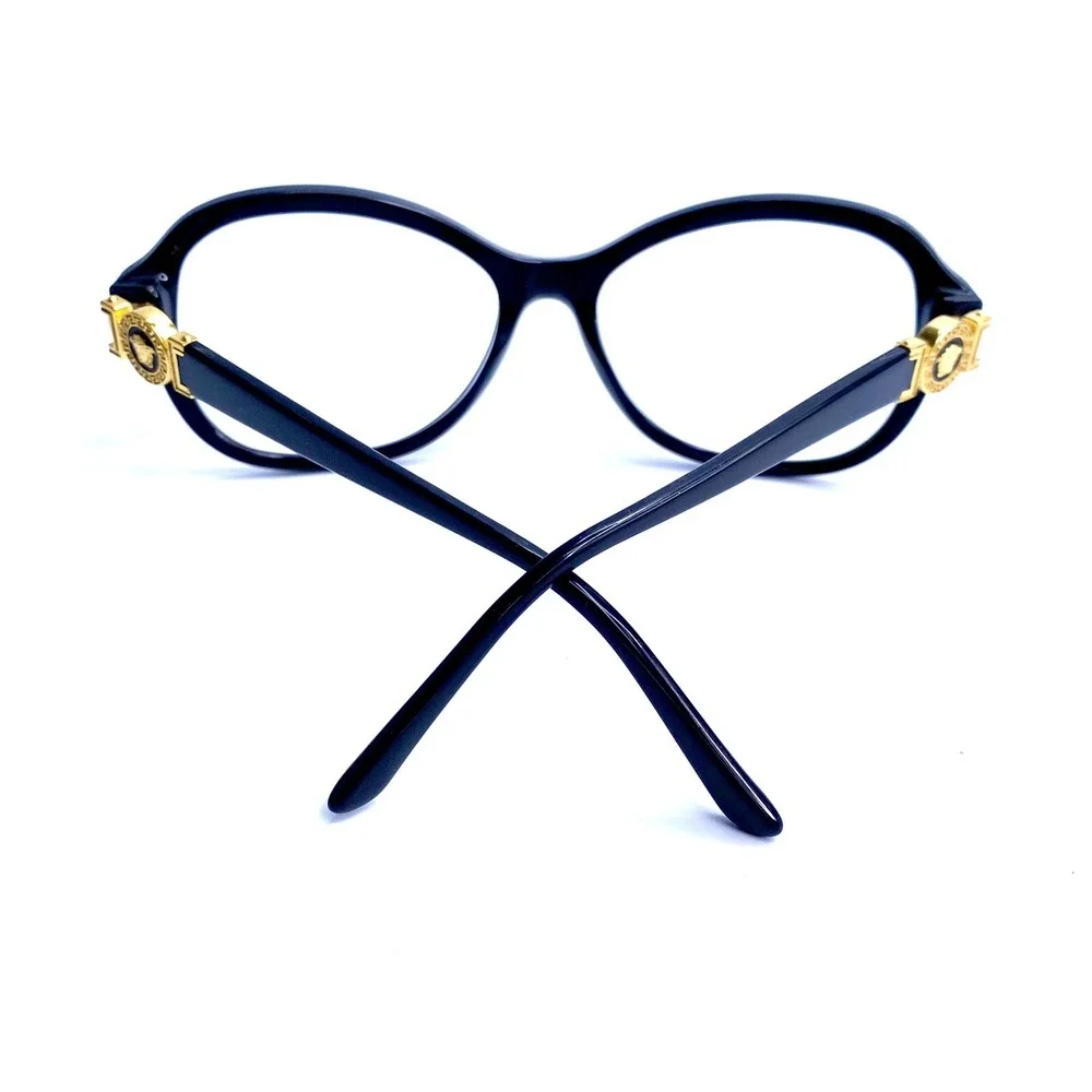 Versace Black Oval Eyeglasses Gold Medusa Temple Italy MOD 4262 GB1/11 55 17 140